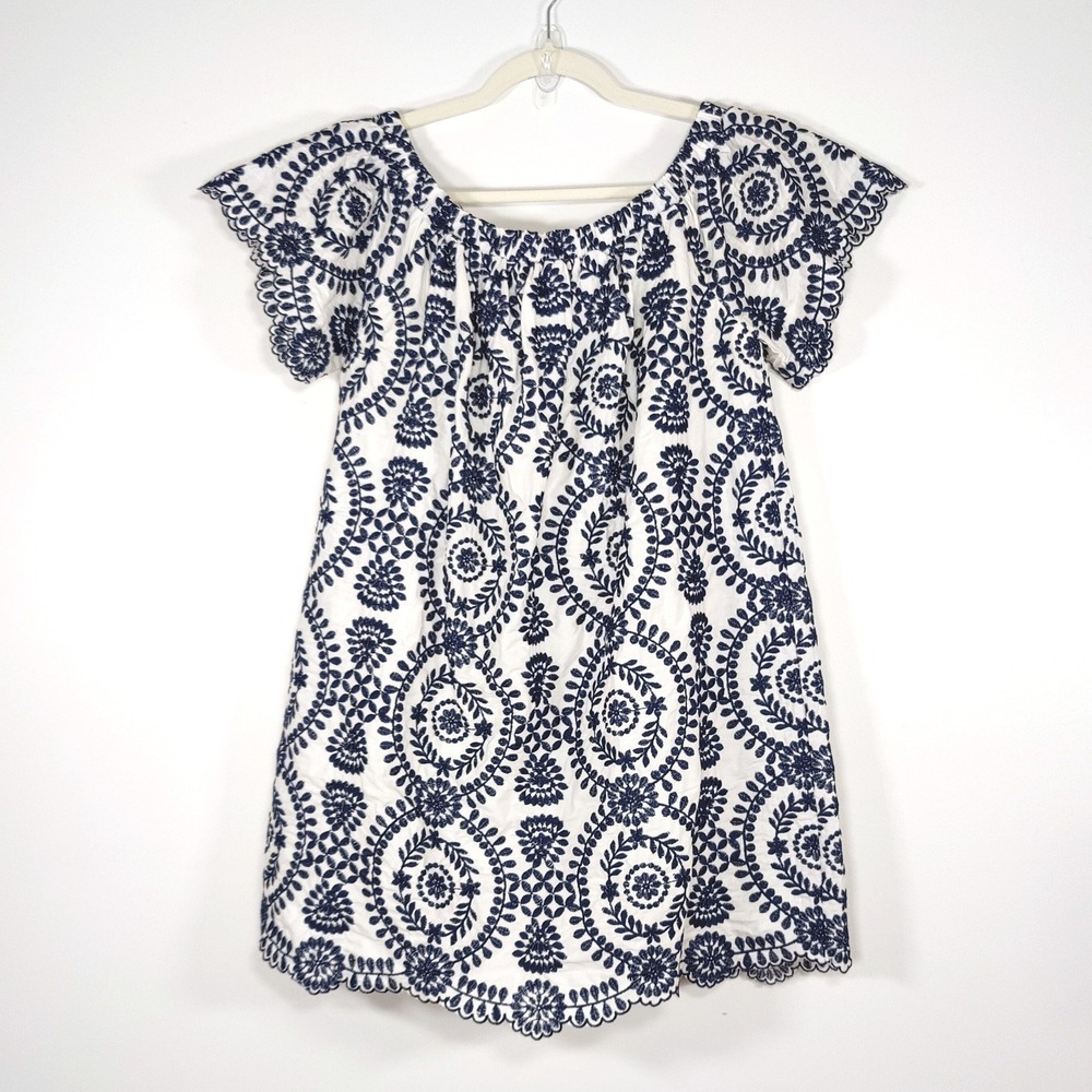 Entro Cotton Embroidered Off Shoulder Dress White Blue Boho M